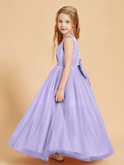 Abiti Damigella Junior In Tulle Top In Raso Fiocco Glamour Lilla