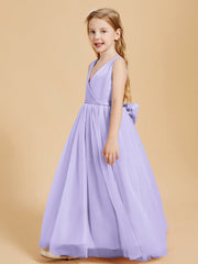 Abiti Damigella Junior In Tulle Top In Raso Fiocco Glamour Lilla