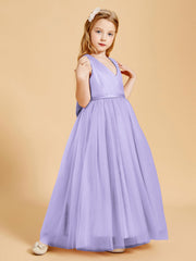 Abiti Damigella Junior In Tulle Top In Raso Fiocco Glamour Lilla