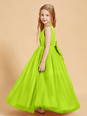 Abiti Damigella Junior In Tulle Top In Raso Fiocco Glamour Verde Lime