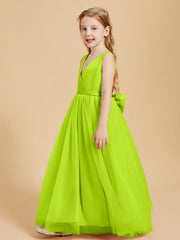 Abiti Damigella Junior In Tulle Top In Raso Fiocco Glamour Verde Lime