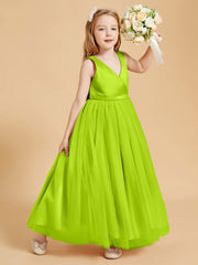 Abiti Damigella Junior In Tulle Top In Raso Fiocco Glamour Verde Lime