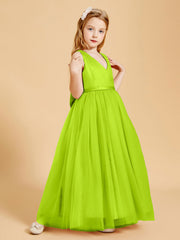 Abiti Damigella Junior In Tulle Top In Raso Fiocco Glamour Verde Lime
