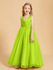 Abiti Damigella Junior In Tulle Top In Raso Fiocco Glamour Verde Lime