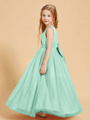 Abiti Damigella Junior In Tulle Top In Raso Fiocco Glamour Verde Menta