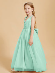 Abiti Damigella Junior In Tulle Top In Raso Fiocco Glamour Verde Menta