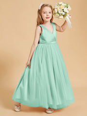 Abiti Damigella Junior In Tulle Top In Raso Fiocco Glamour Verde Menta