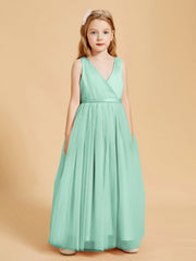 Abiti Damigella Junior In Tulle Top In Raso Fiocco Glamour Verde Menta