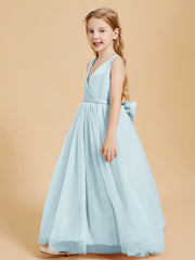 Abiti Damigella Junior In Tulle Top In Raso Fiocco Glamour Nebbia