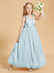 Abiti Damigella Junior In Tulle Top In Raso Fiocco Glamour Nebbia