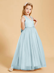 Abiti Damigella Junior In Tulle Top In Raso Fiocco Glamour Nebbia