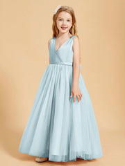 Abiti Damigella Junior In Tulle Top In Raso Fiocco Glamour Nebbia