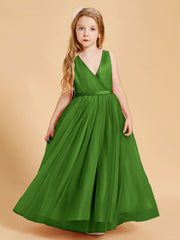 Abiti Damigella Junior In Tulle Top In Raso Fiocco Glamour Muschio