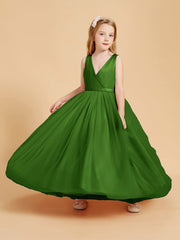Abiti Damigella Junior In Tulle Top In Raso Fiocco Glamour Muschio