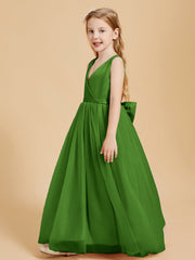 Abiti Damigella Junior In Tulle Top In Raso Fiocco Glamour Muschio