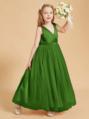 Abiti Damigella Junior In Tulle Top In Raso Fiocco Glamour Muschio