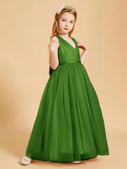 Abiti Damigella Junior In Tulle Top In Raso Fiocco Glamour Muschio