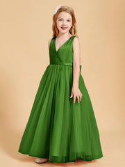 Abiti Damigella Junior In Tulle Top In Raso Fiocco Glamour Muschio