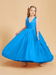 Abiti Damigella Junior In Tulle Top In Raso Fiocco Glamour Blu Oceano