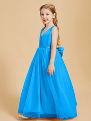 Abiti Damigella Junior In Tulle Top In Raso Fiocco Glamour Blu Oceano