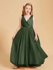 Abiti Damigella Junior In Tulle Top In Raso Fiocco Glamour Verde Oliva
