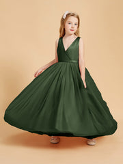 Abiti Damigella Junior In Tulle Top In Raso Fiocco Glamour Verde Oliva