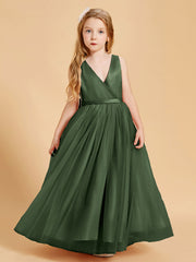 Abiti Damigella Junior In Tulle Top In Raso Fiocco Glamour Verde Oliva