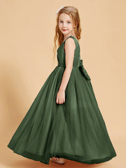 Abiti Damigella Junior In Tulle Top In Raso Fiocco Glamour Verde Oliva