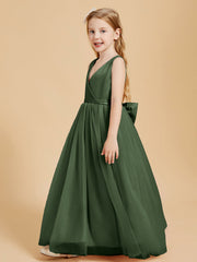 Abiti Damigella Junior In Tulle Top In Raso Fiocco Glamour Verde Oliva