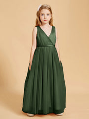 Abiti Damigella Junior In Tulle Top In Raso Fiocco Glamour Verde Oliva