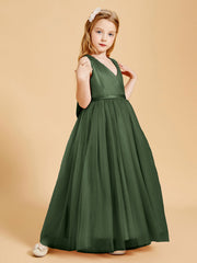 Abiti Damigella Junior In Tulle Top In Raso Fiocco Glamour Verde Oliva