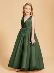 Abiti Damigella Junior In Tulle Top In Raso Fiocco Glamour Verde Oliva