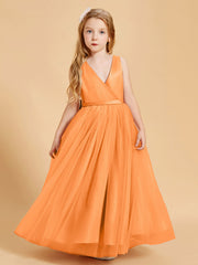 Abiti Damigella Junior In Tulle Top In Raso Fiocco Glamour Arancio