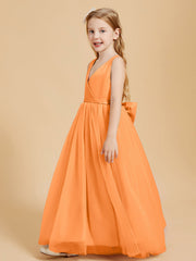 Abiti Damigella Junior In Tulle Top In Raso Fiocco Glamour Arancio