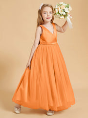 Abiti Damigella Junior In Tulle Top In Raso Fiocco Glamour Arancio