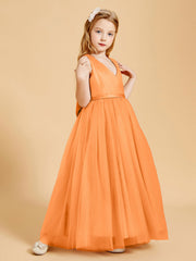 Abiti Damigella Junior In Tulle Top In Raso Fiocco Glamour Arancio