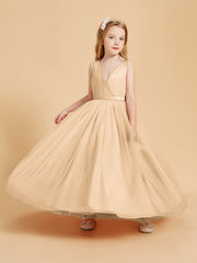 Abiti Damigella Junior In Tulle Top In Raso Fiocco Glamour Pesca
