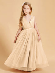 Abiti Damigella Junior In Tulle Top In Raso Fiocco Glamour Pesca