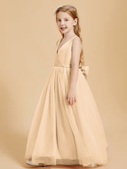Abiti Damigella Junior In Tulle Top In Raso Fiocco Glamour Pesca