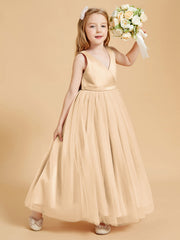Abiti Damigella Junior In Tulle Top In Raso Fiocco Glamour Pesca