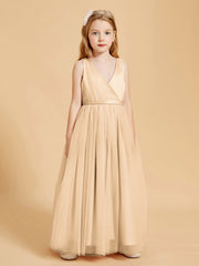 Abiti Damigella Junior In Tulle Top In Raso Fiocco Glamour Pesca
