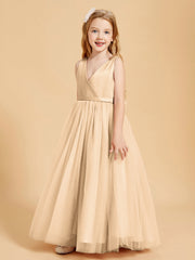 Abiti Damigella Junior In Tulle Top In Raso Fiocco Glamour Pesca