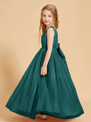 Abiti Damigella Junior In Tulle Top In Raso Fiocco Glamour Pavone
