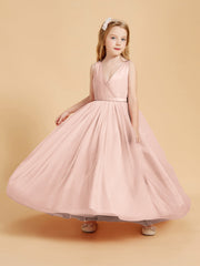Abiti Damigella Junior In Tulle Top In Raso Fiocco Glamour Rosa Perlato