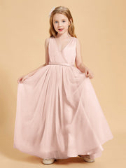 Abiti Damigella Junior In Tulle Top In Raso Fiocco Glamour Rosa Perlato