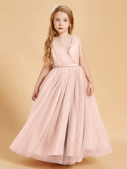 Abiti Damigella Junior In Tulle Top In Raso Fiocco Glamour Rosa Perlato