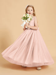 Abiti Damigella Junior In Tulle Top In Raso Fiocco Glamour Rosa Perlato