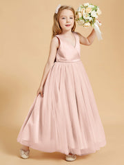 Abiti Damigella Junior In Tulle Top In Raso Fiocco Glamour Rosa Perlato