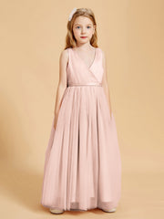 Abiti Damigella Junior In Tulle Top In Raso Fiocco Glamour Rosa Perlato