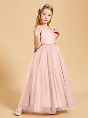 Abiti Damigella Junior In Tulle Top In Raso Fiocco Glamour Rosa Perlato